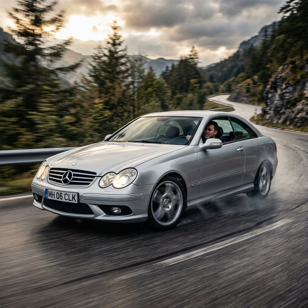 Action Shot: Mercedes Benz CLK-Class Driving Fast