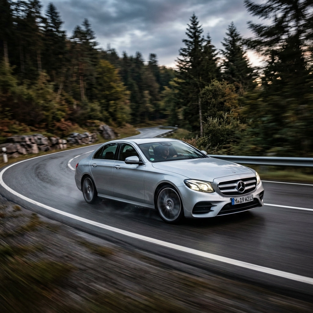 Action Shot: Mercedes Benz E-Class Driving Fast