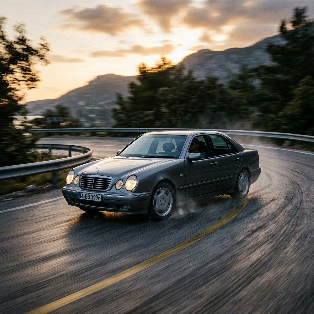 Action Shot: Mercedes Benz E-Class Driving Fast