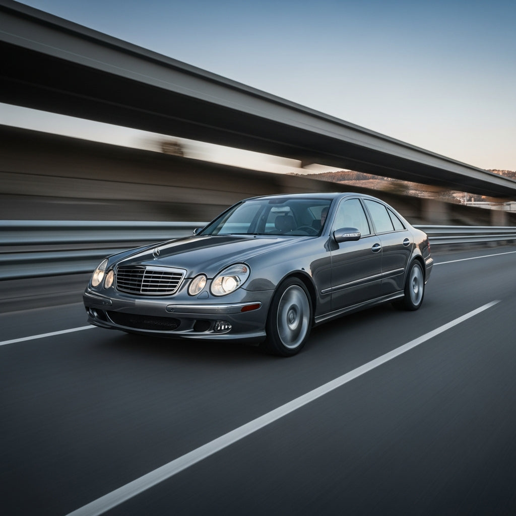 Action Shot: Mercedes Benz E-Class Driving Fast