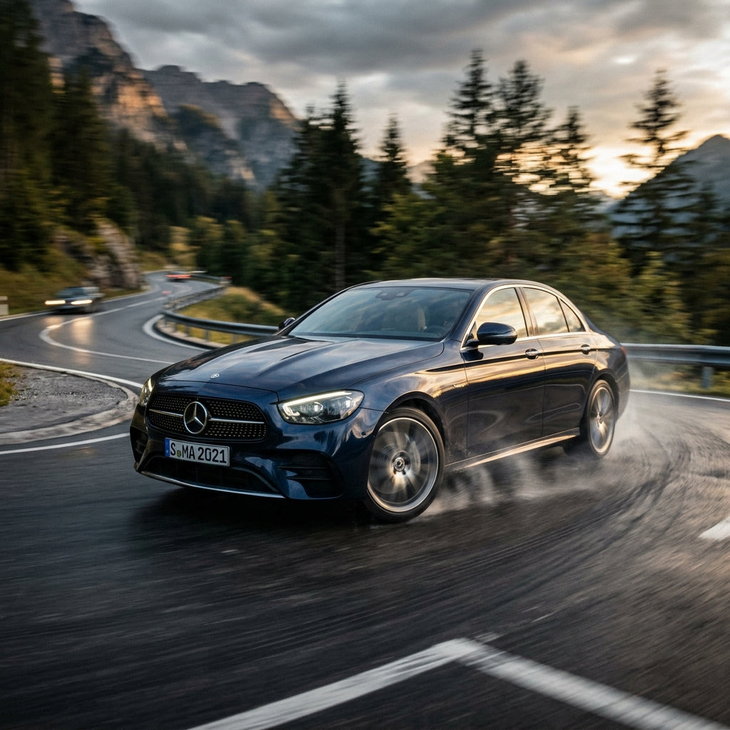 Action Shot: Mercedes Benz E-Class Driving Fast