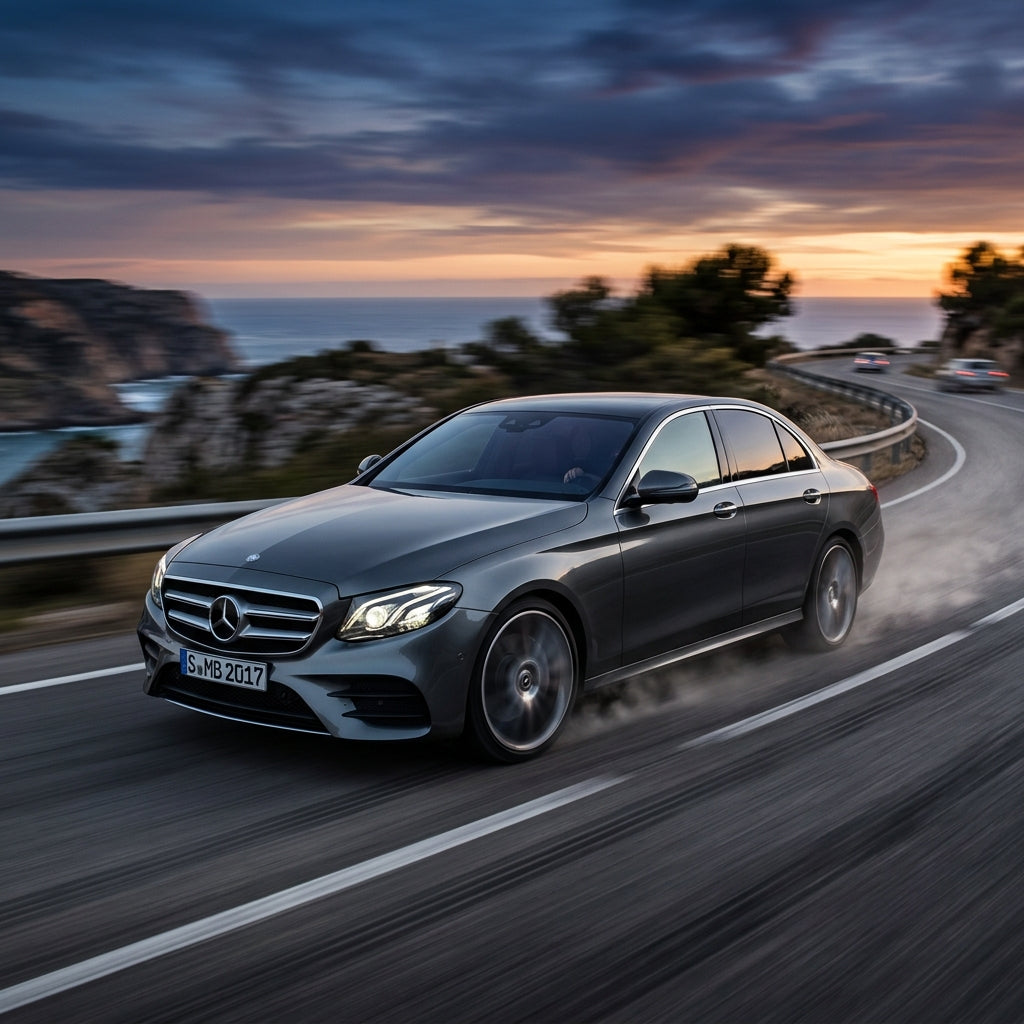 Action Shot: Mercedes Benz E-Class Driving Fast