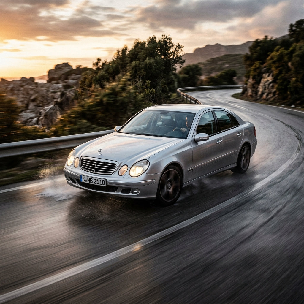 Action Shot: Mercedes Benz E-Class Driving Fast
