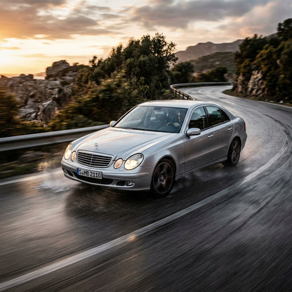 Action Shot: Mercedes Benz E-Class Driving Fast