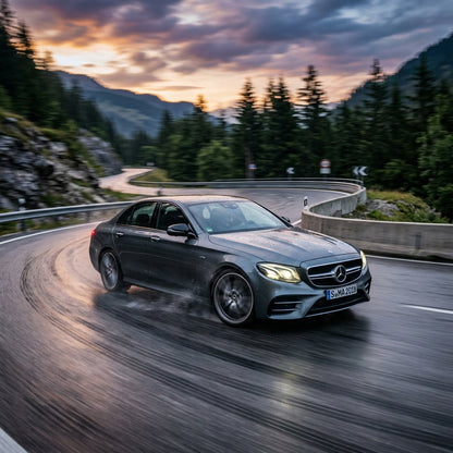 Action Shot: Mercedes Benz E-Class Driving Fast
