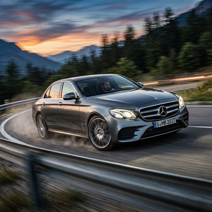 Action Shot: Mercedes Benz E-Class Driving Fast