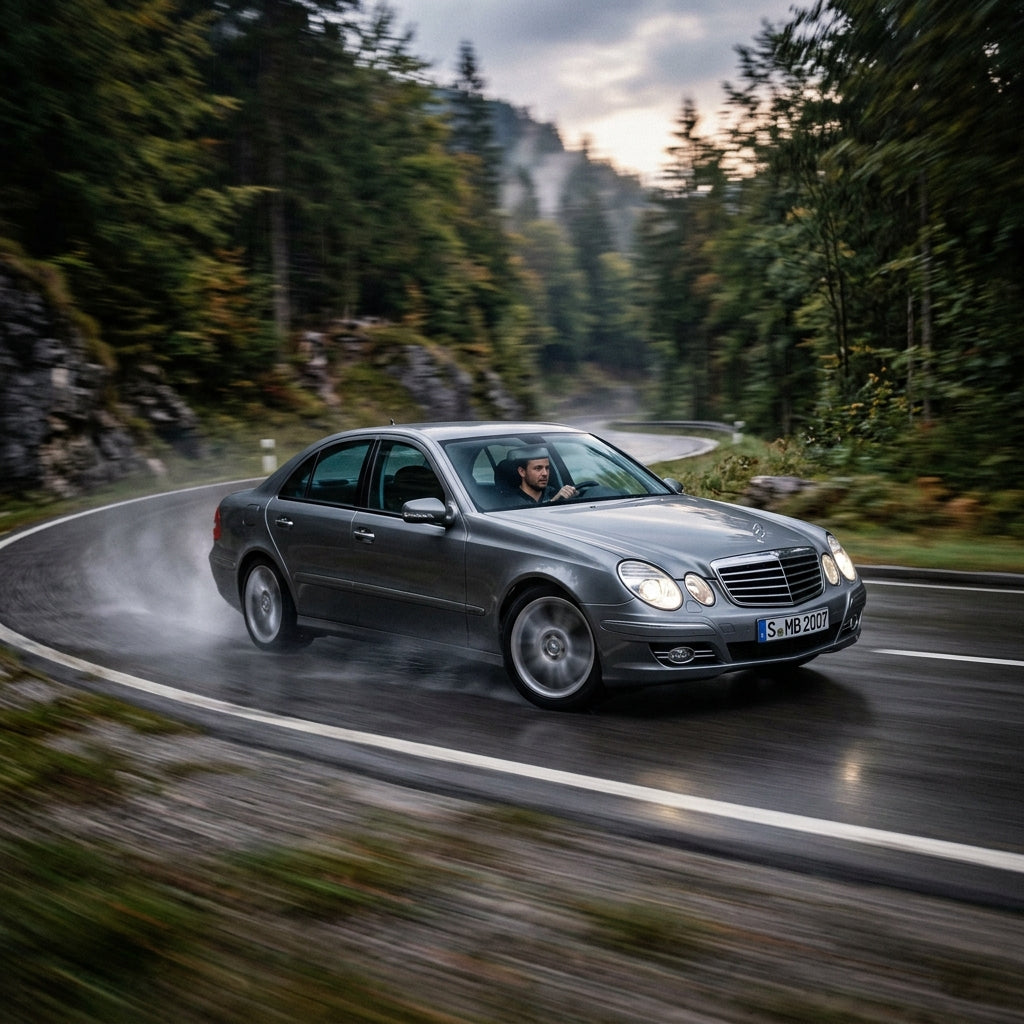 Action Shot: Mercedes Benz E-Class Driving Fast