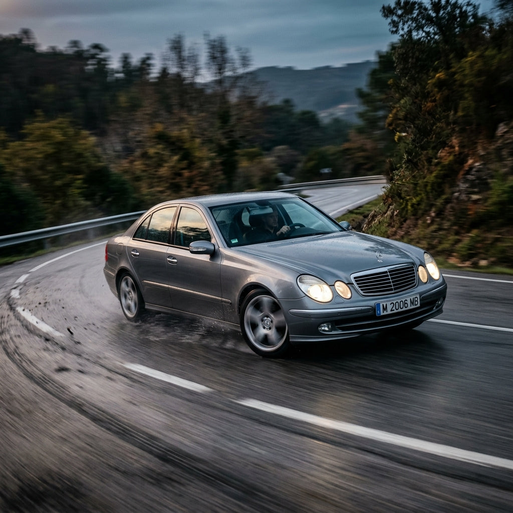 Action Shot: Mercedes Benz E-Class Driving Fast