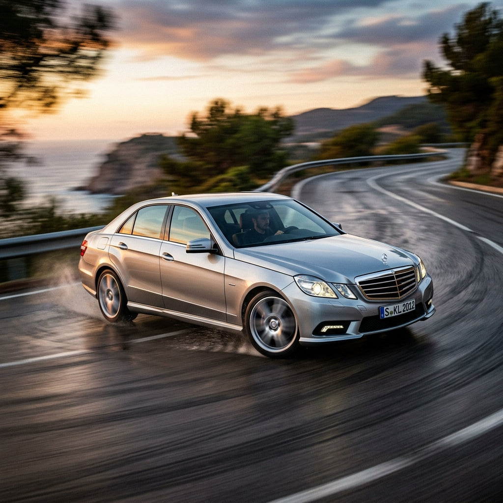Action Shot: Mercedes Benz E-Class Driving Fast