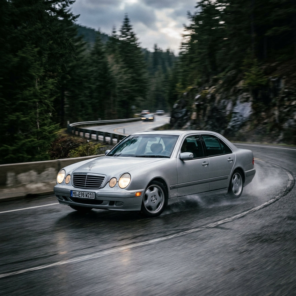 Action Shot: Mercedes Benz E-Class Driving Fast