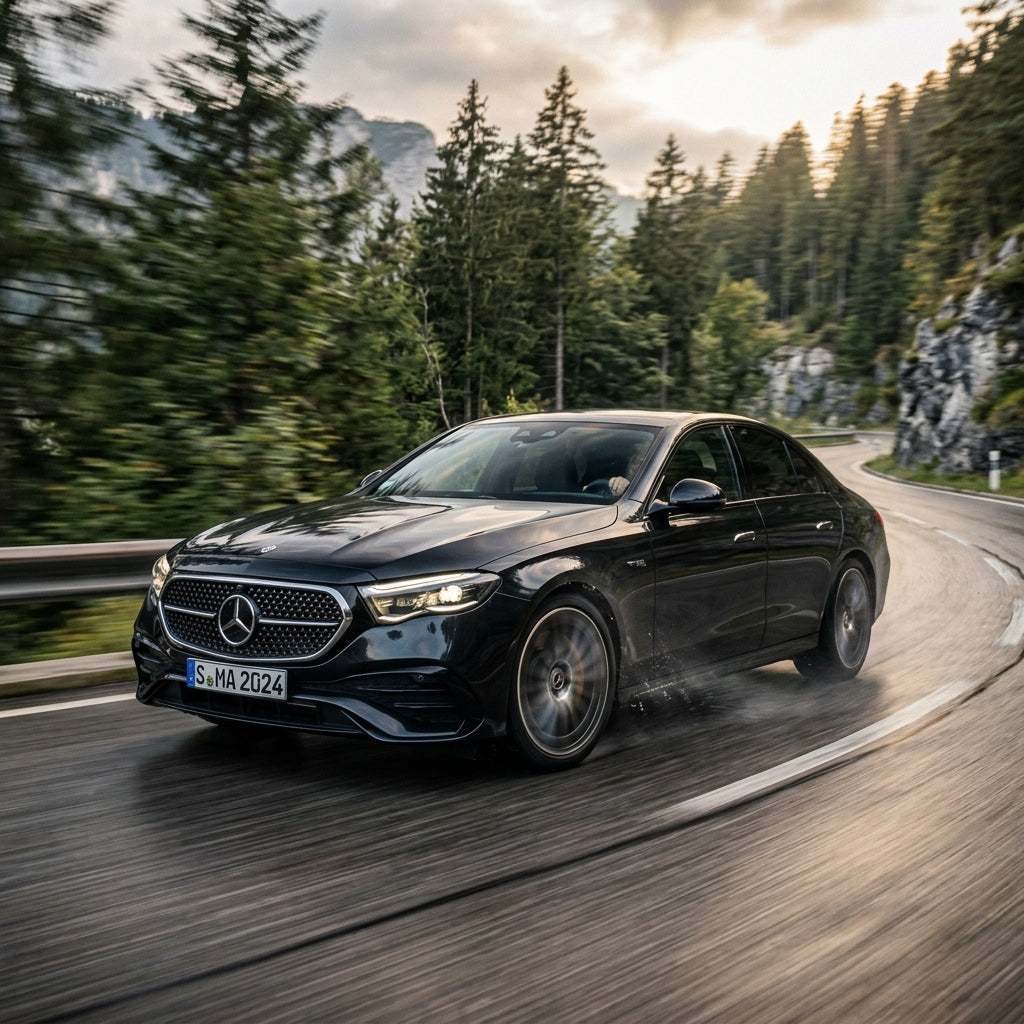 Action Shot: Mercedes Benz E-Class Driving Fast