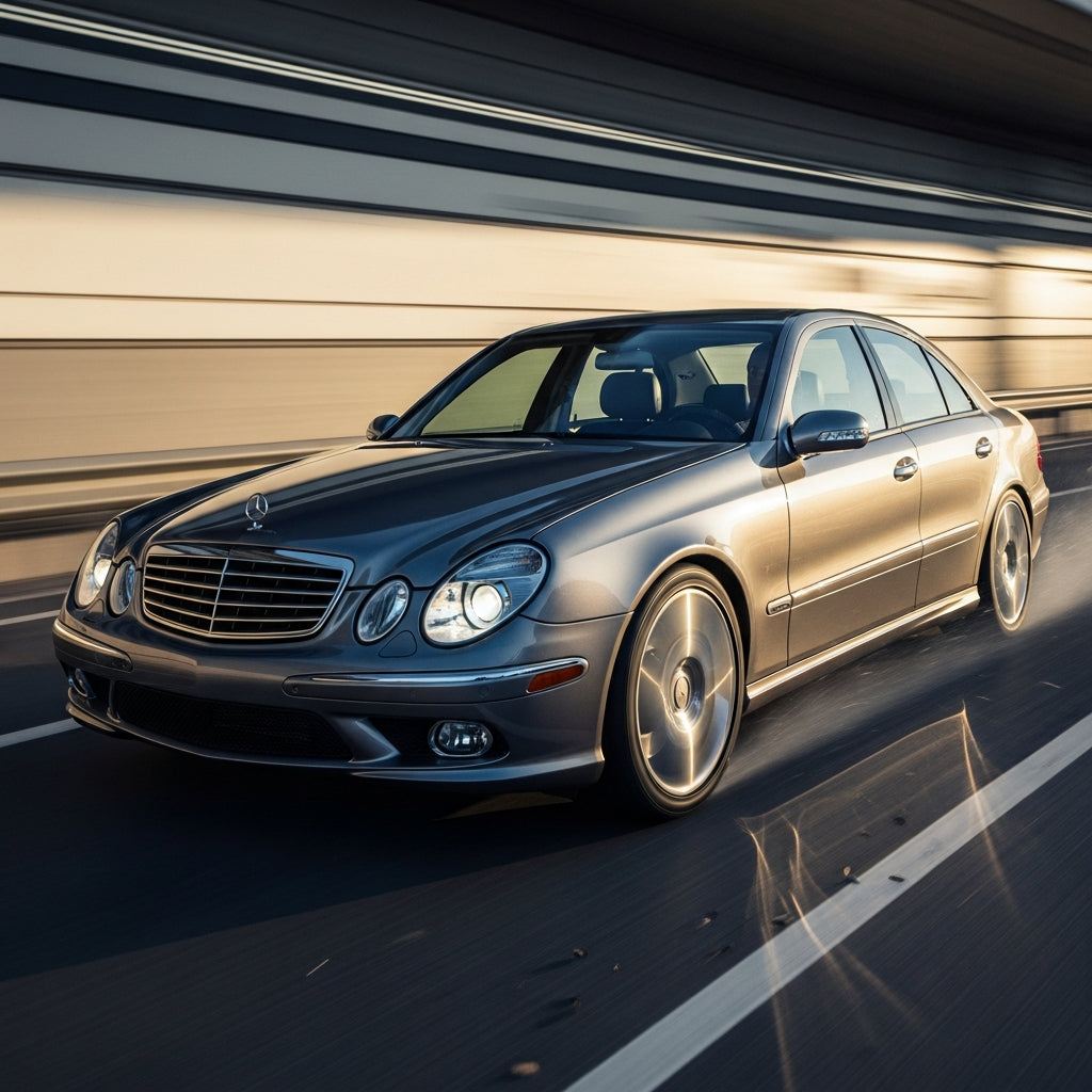 Action Shot: Mercedes Benz E-Class Driving Fast