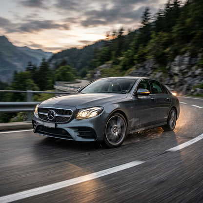 Action Shot: Mercedes Benz E-Class Driving Fast