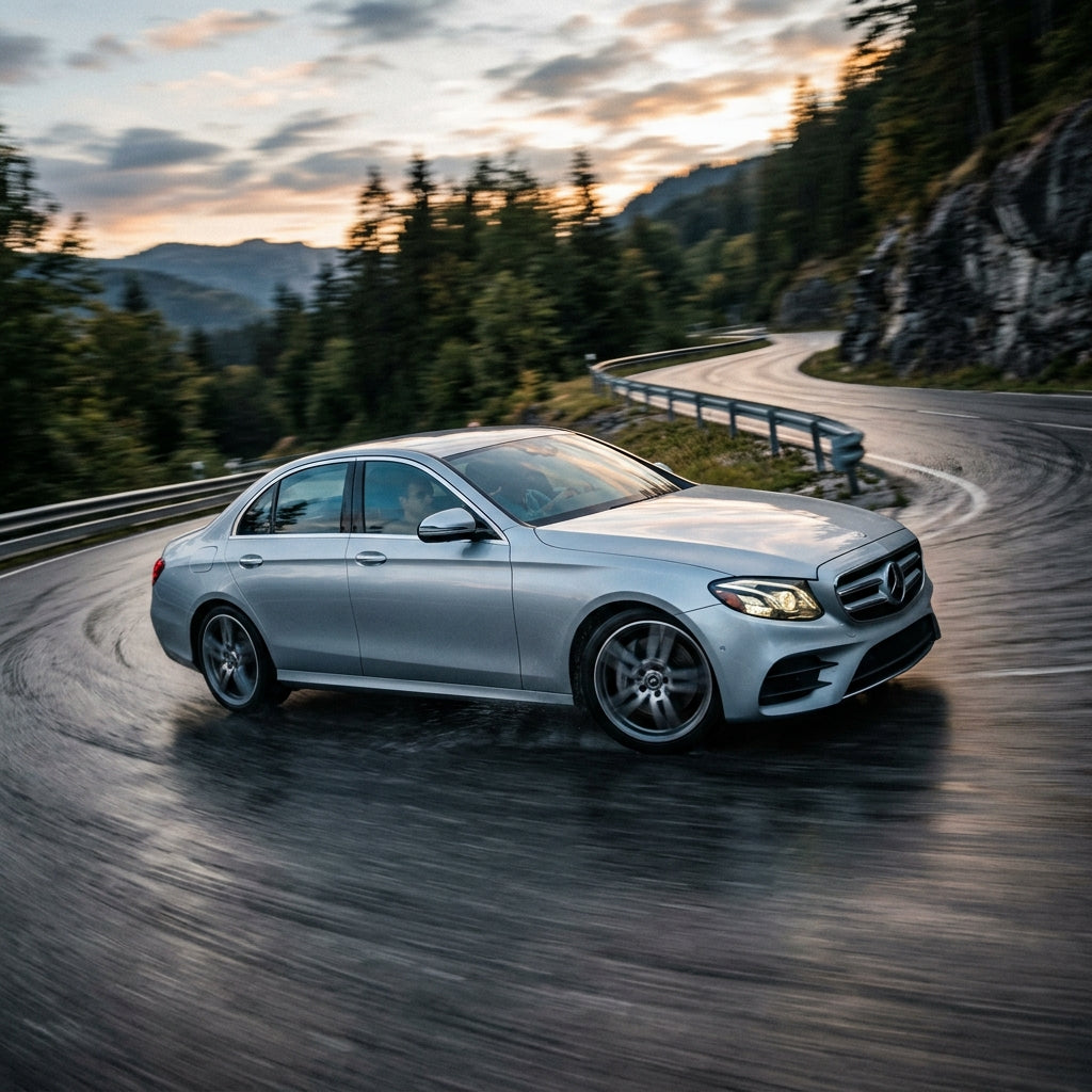 Action Shot: Mercedes Benz E-Class Driving Fast