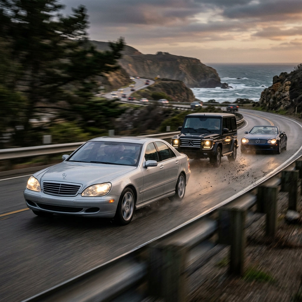 Action Shot: Mercedes Benz E-Class,CLS-Class,CL-Class,S-Class,SL-Class,G-Class Driving Fast