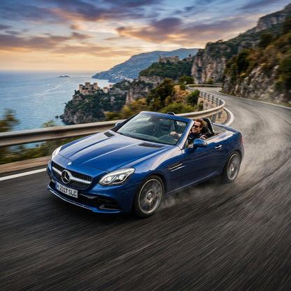 Action Shot: Mercedes Benz SLC-Class Driving Fast