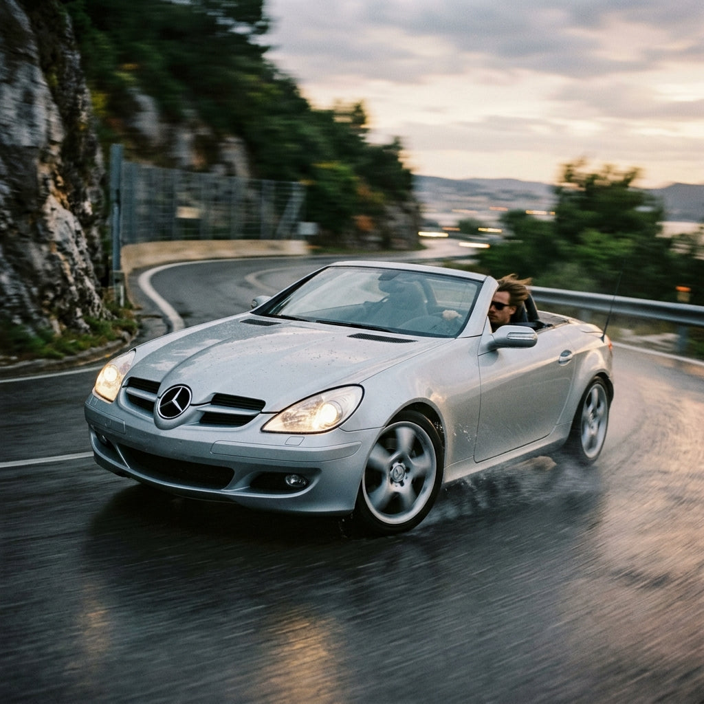 Action Shot: Mercedes Benz SLK-Class Driving Fast