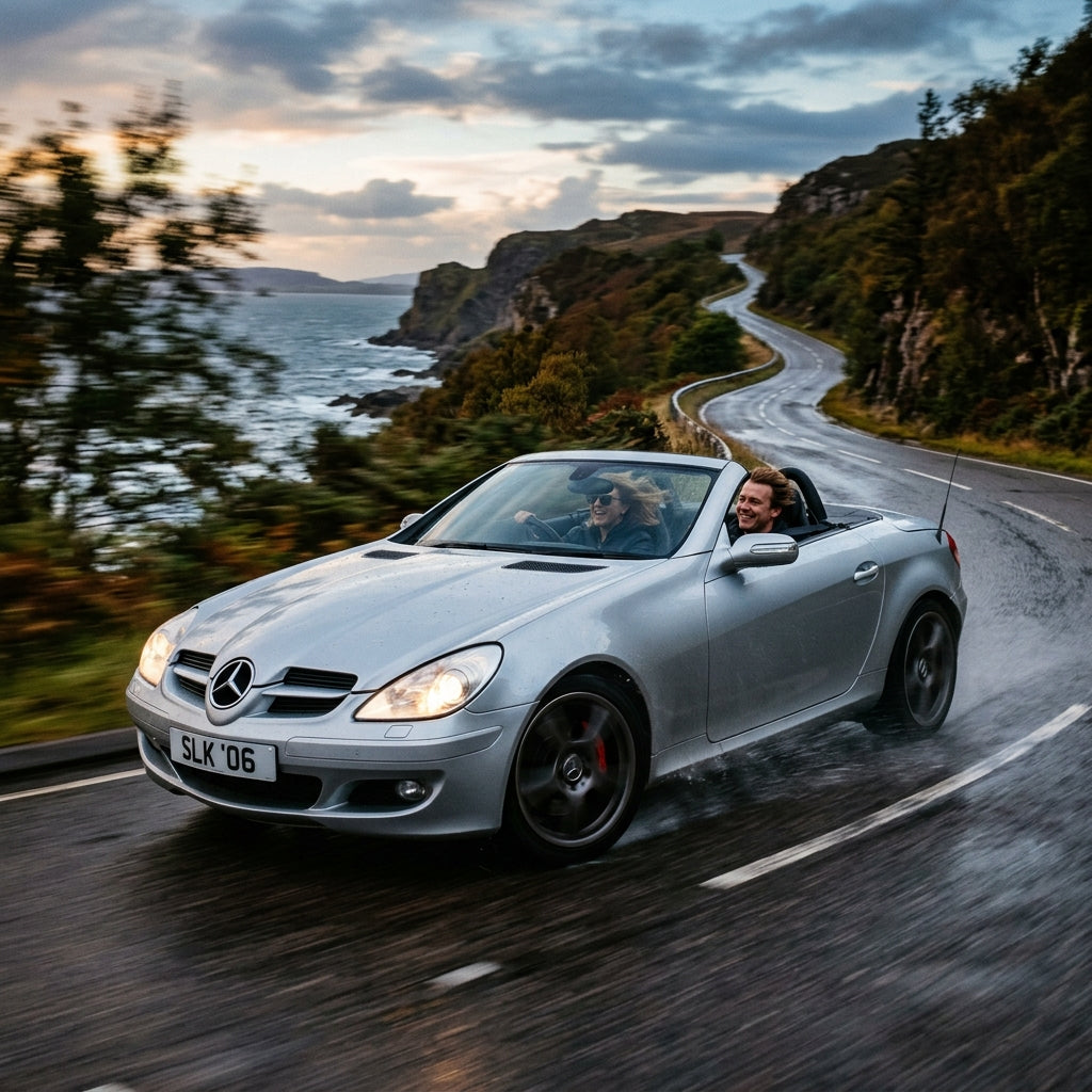 Action Shot: Mercedes Benz SLK-Class Driving Fast