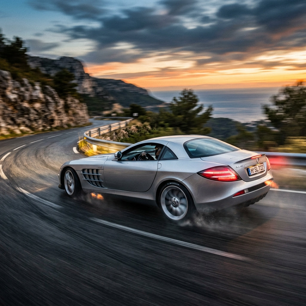 Action Shot: Mercedes Benz SLR McLaren Driving Fast