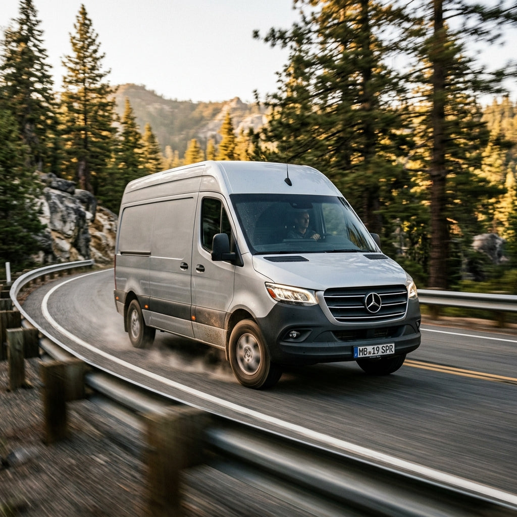 Action Shot: Mercedes Benz Sprinter Driving Fast