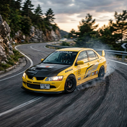 Action Shot: Mitsubishi Lancer Driving Fast