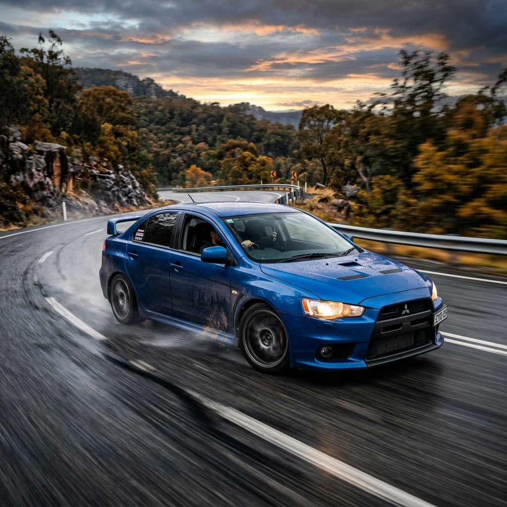 Action Shot: Mitsubishi Lancer Driving Fast