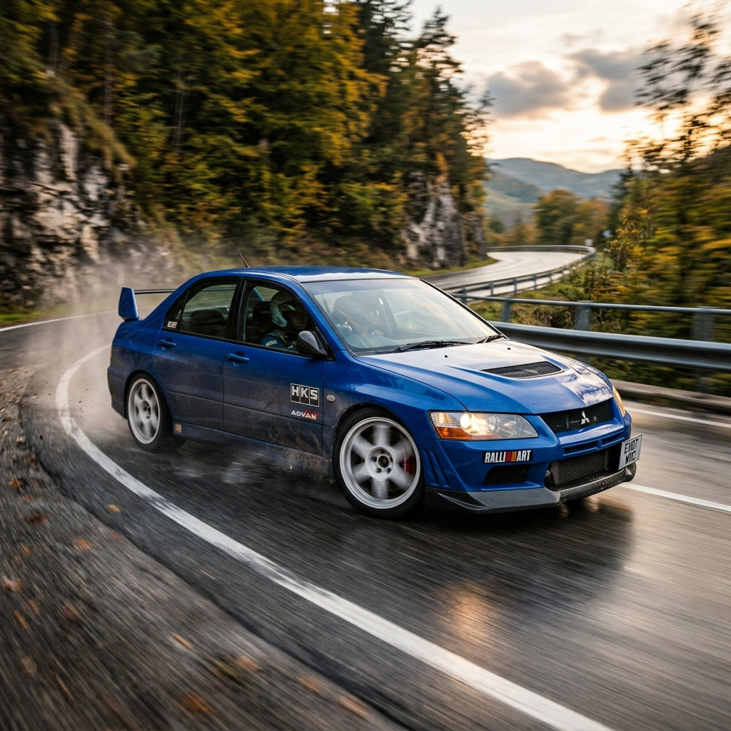 Action Shot: Mitsubishi Lancer Driving Fast