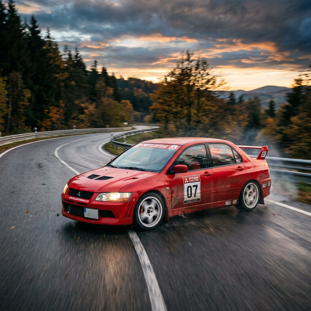 Action Shot: Mitsubishi Lancer Driving Fast