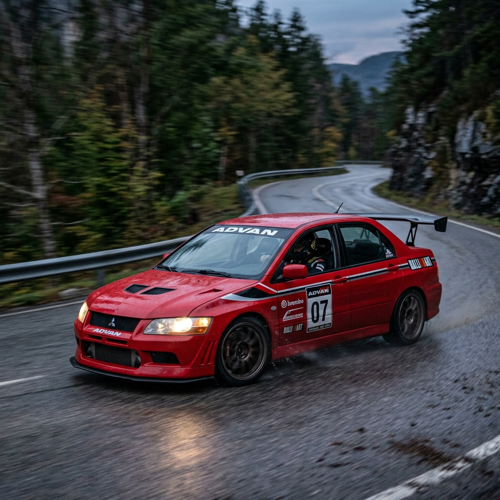 Action Shot: Mitsubishi Lancer Driving Fast