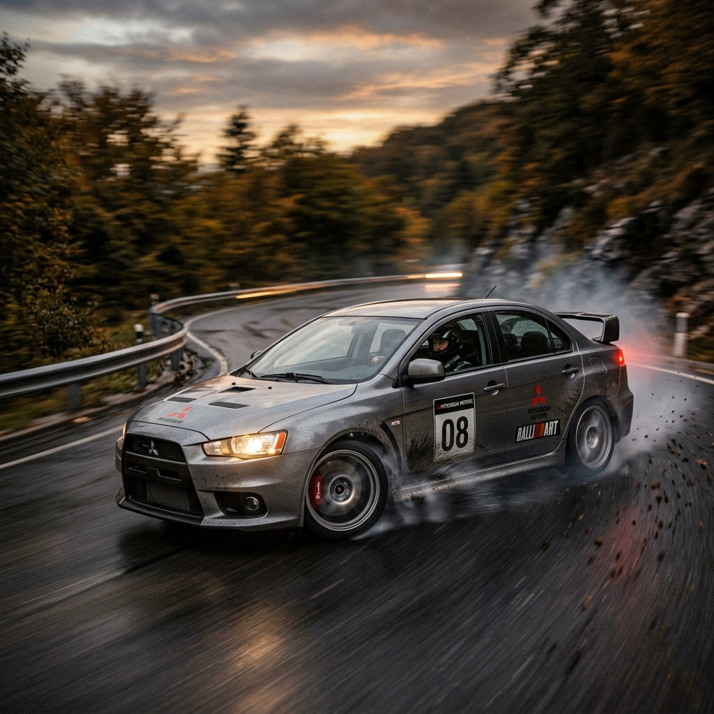 Action Shot: Mitsubishi Lancer Driving Fast
