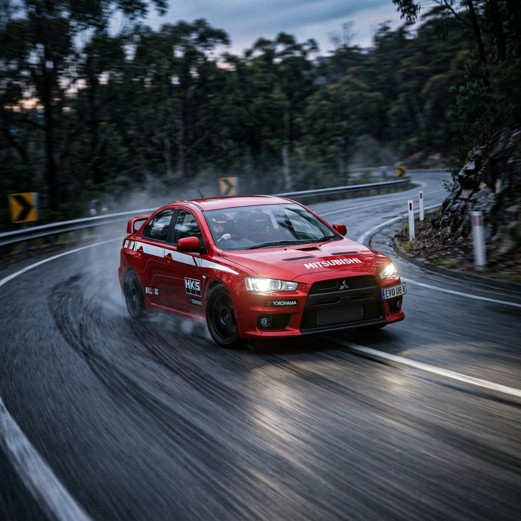 Action Shot: Mitsubishi Lancer Driving Fast