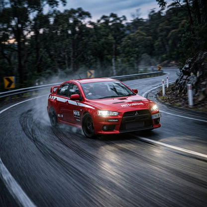 Action Shot: Mitsubishi Lancer Driving Fast