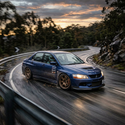 Action Shot: Mitsubishi Lancer Driving Fast