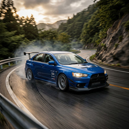 Action Shot: Mitsubishi Lancer Driving Fast