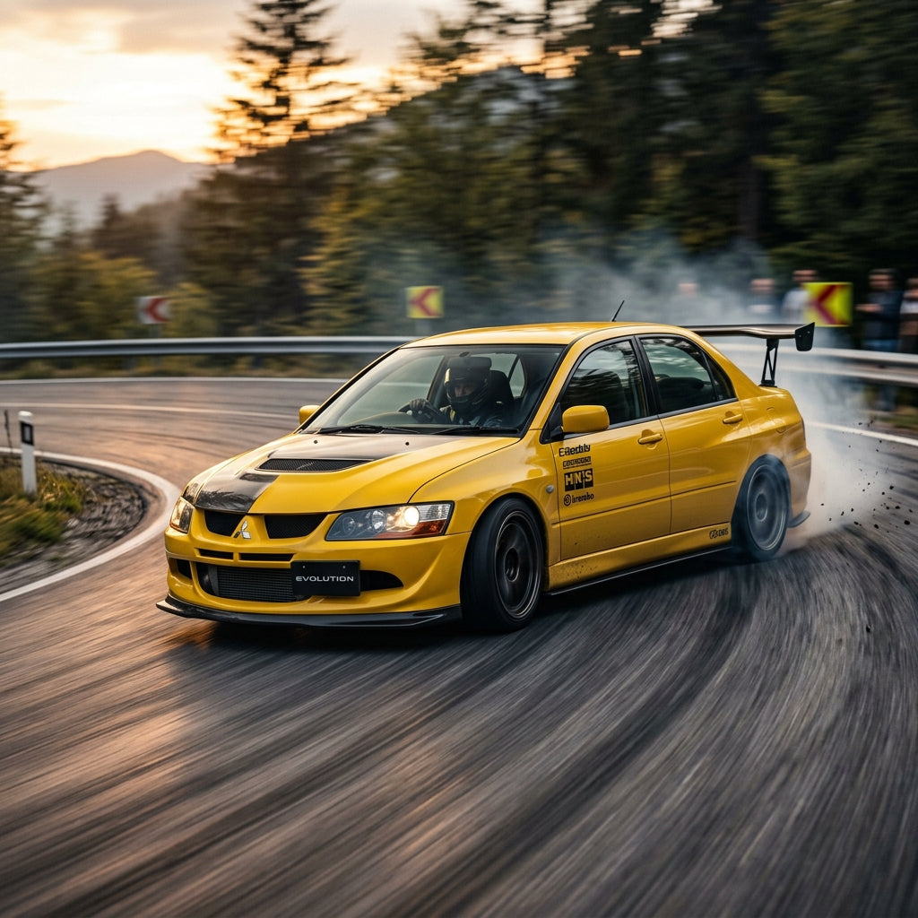 Action Shot: Mitsubishi Lancer Evolution Driving Fast