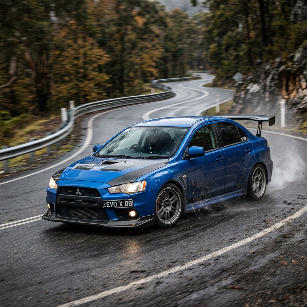 Action Shot: Mitsubishi Lancer Evolution Driving Fast