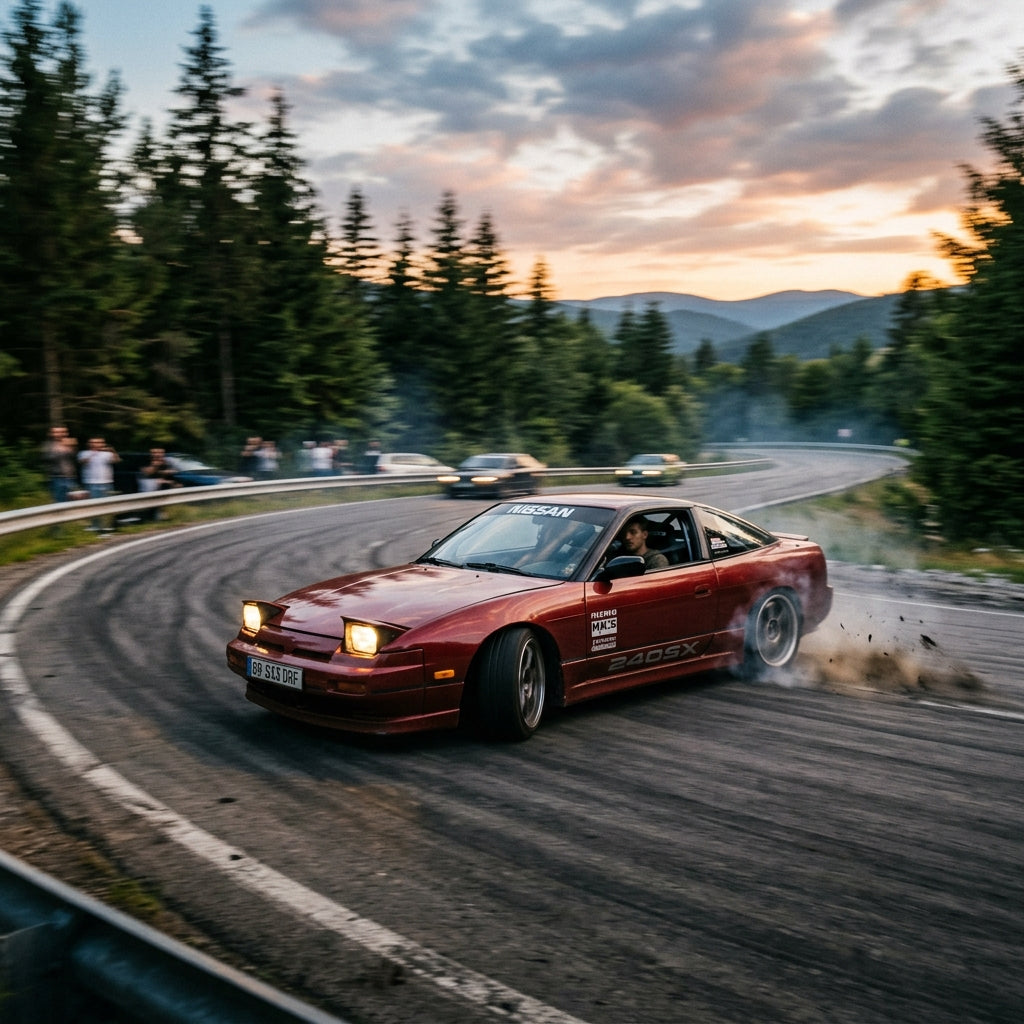 Action Shot: Nissan 240SX Driving Fast