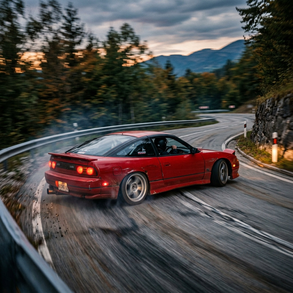 Action Shot: Nissan 240SX,Sentra Driving Fast