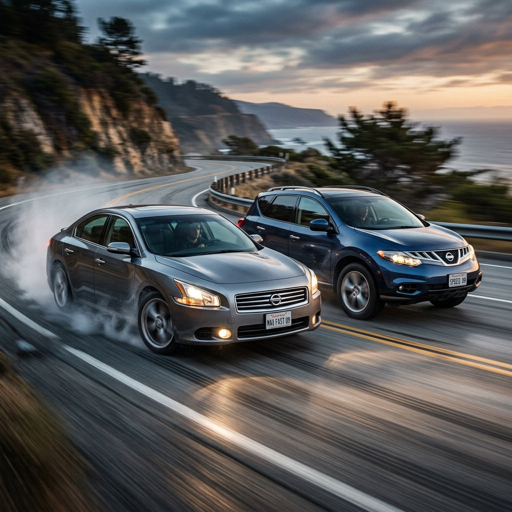 Action Shot: Nissan Maxima,Murano Driving Fast