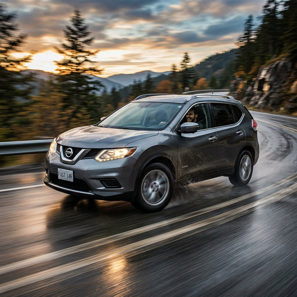 Action Shot: Nissan Rogue Driving Fast