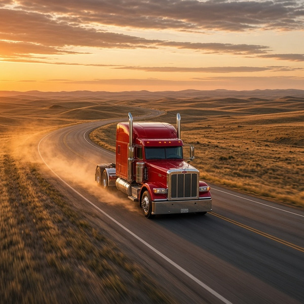 Stage 2 AI Performance Chip Module OBD2 for Peterbilt – Adaptive Power & Fuel Efficiency - Peterbilt 389 driving fast