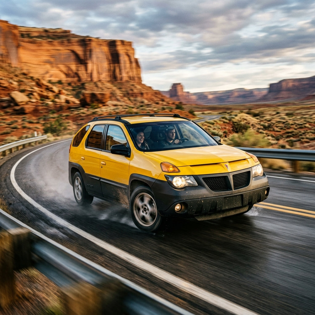 Action Shot: Pontiac Aztek Driving Fast