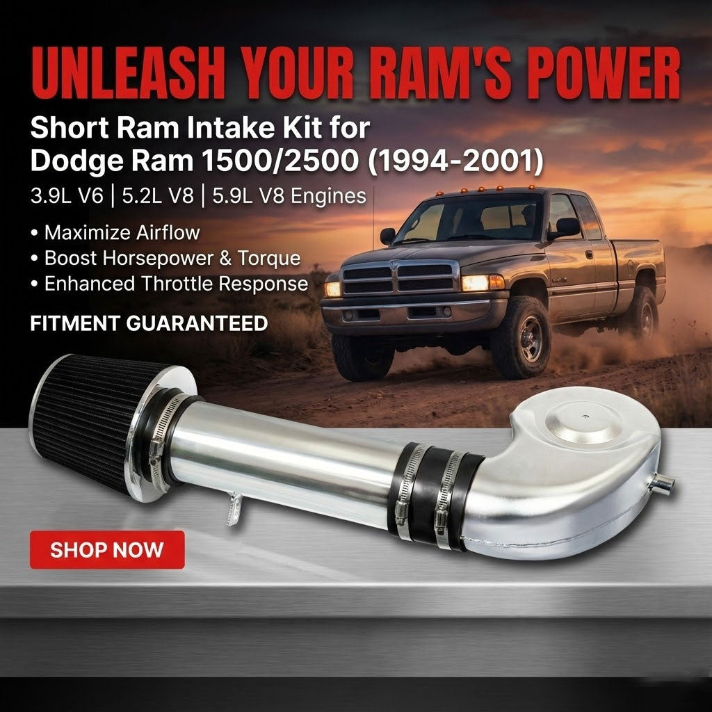 Short Ram Intake Kit for Dodge Ram 1500/2500 1994-2001 with 3.9L V6 5.2L 5.9L V8 Engines Black