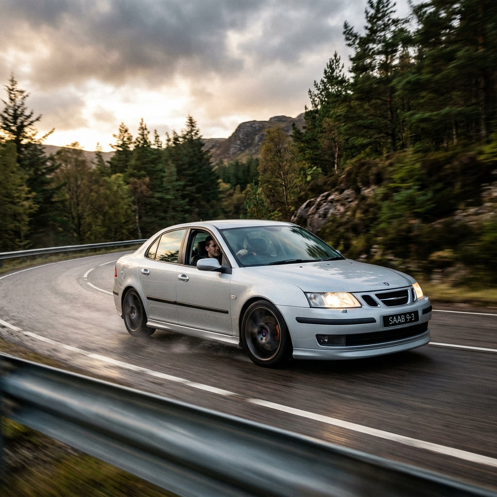 Action Shot: Saab 9-3 Driving Fast