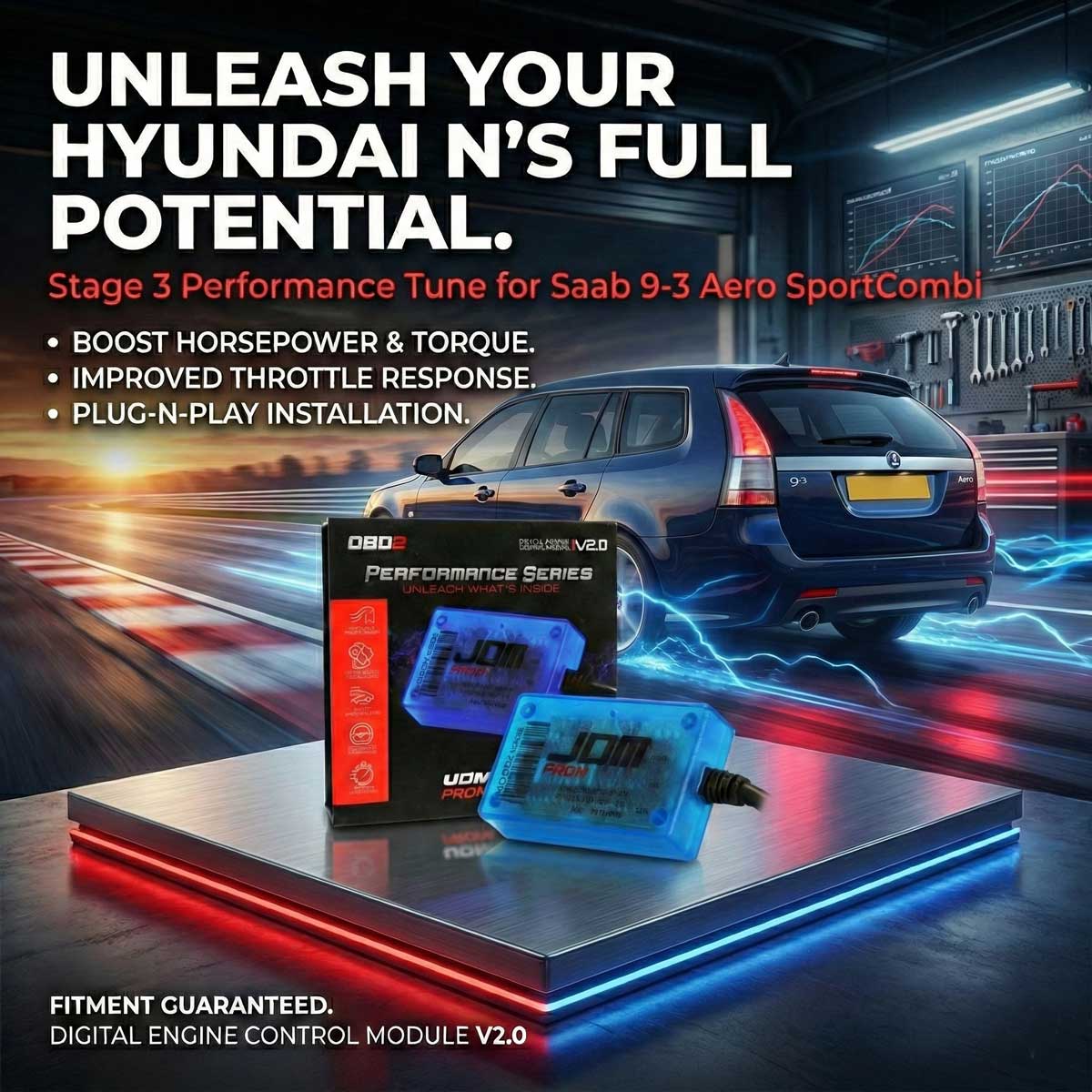 Chip de rendimiento IA OBD2 de etapa 3 para Saab | Módulo de ajuste de motor "plug-and-play" +40 CV / +45 par motor