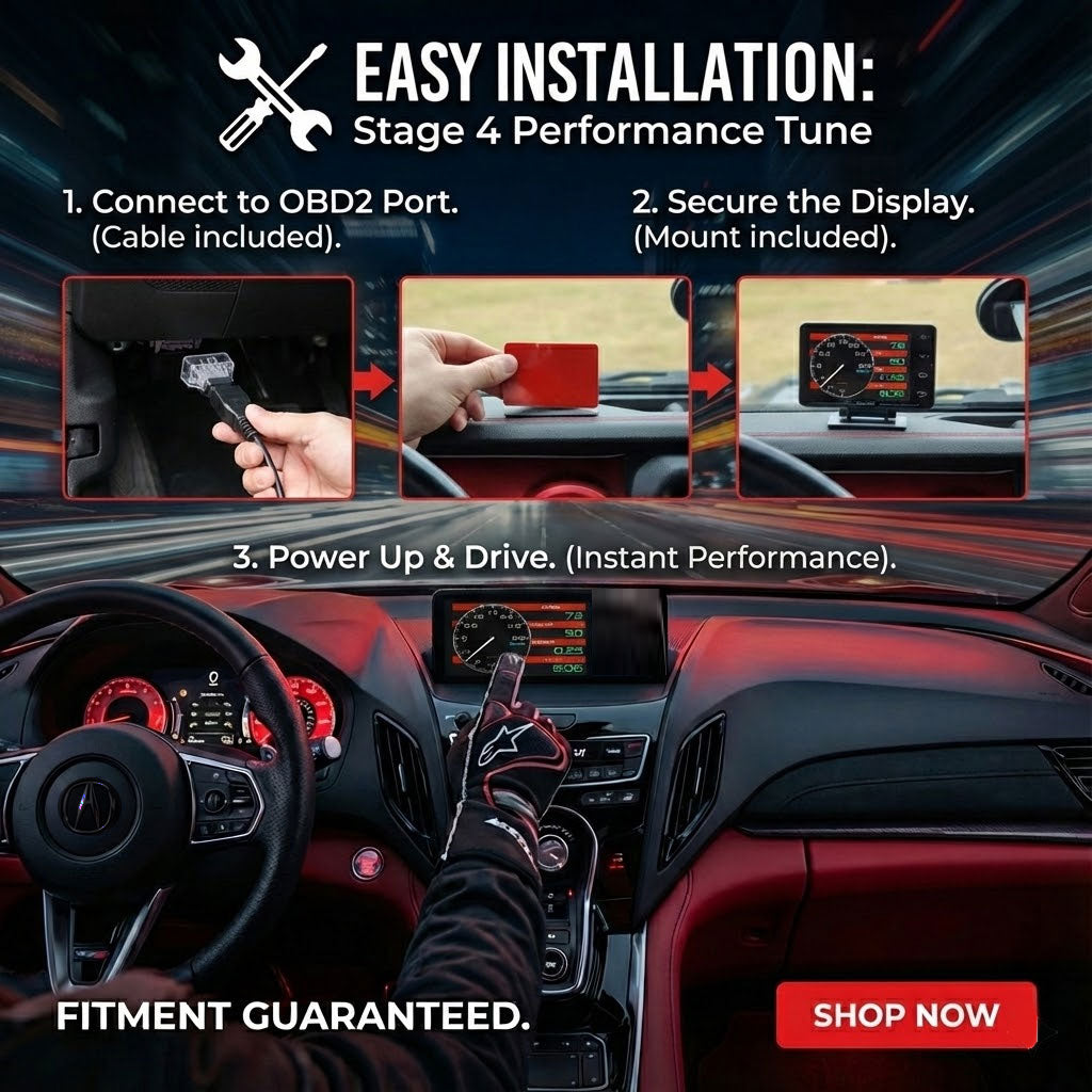 Stage 4 Performance Chip Tuner & OBD2 Monitor for Acura (2008+) | +50HP & Live Data