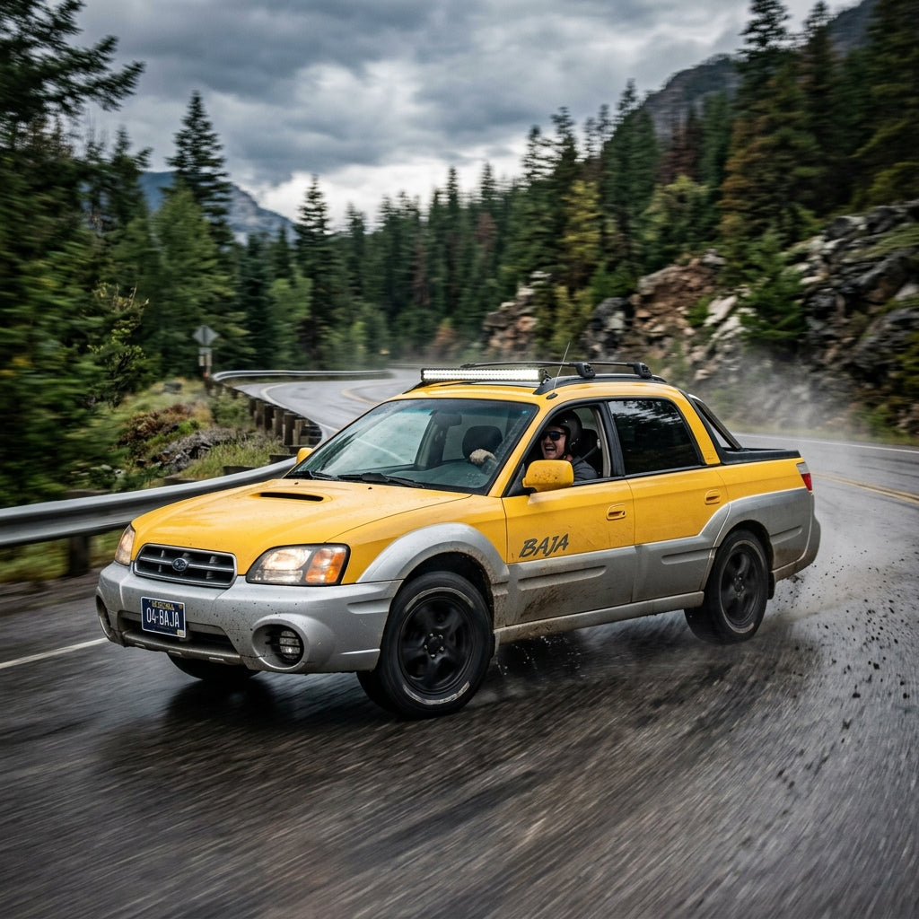 Action Shot: Subaru Baja Driving Fast