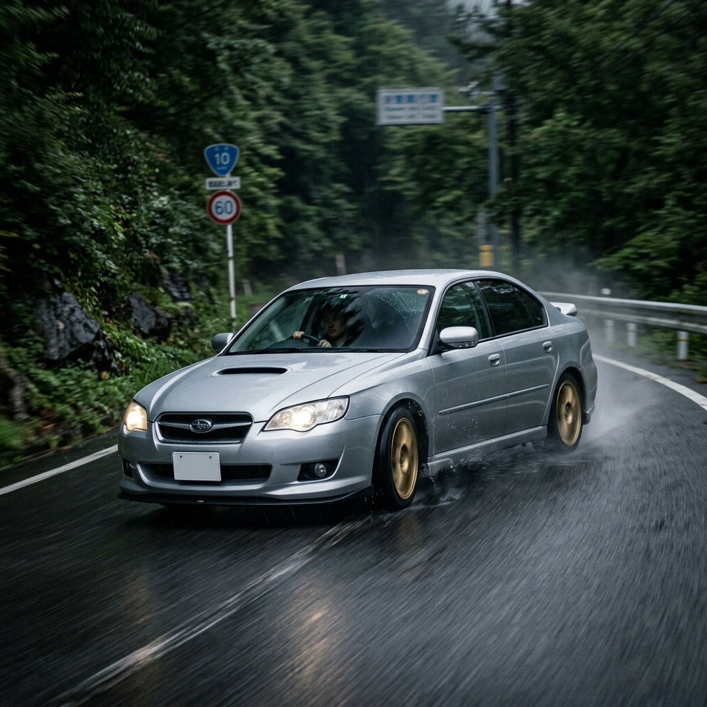 Action Shot: Subaru Legacy Driving Fast