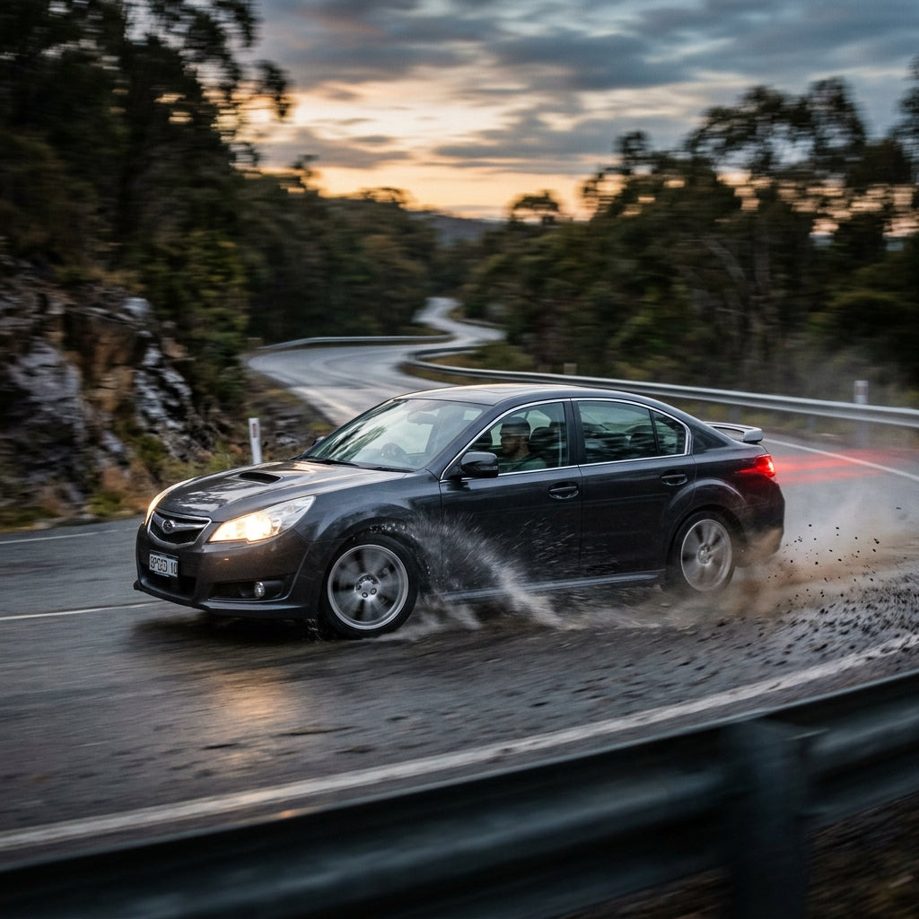 Action Shot: Subaru Legacy Driving Fast