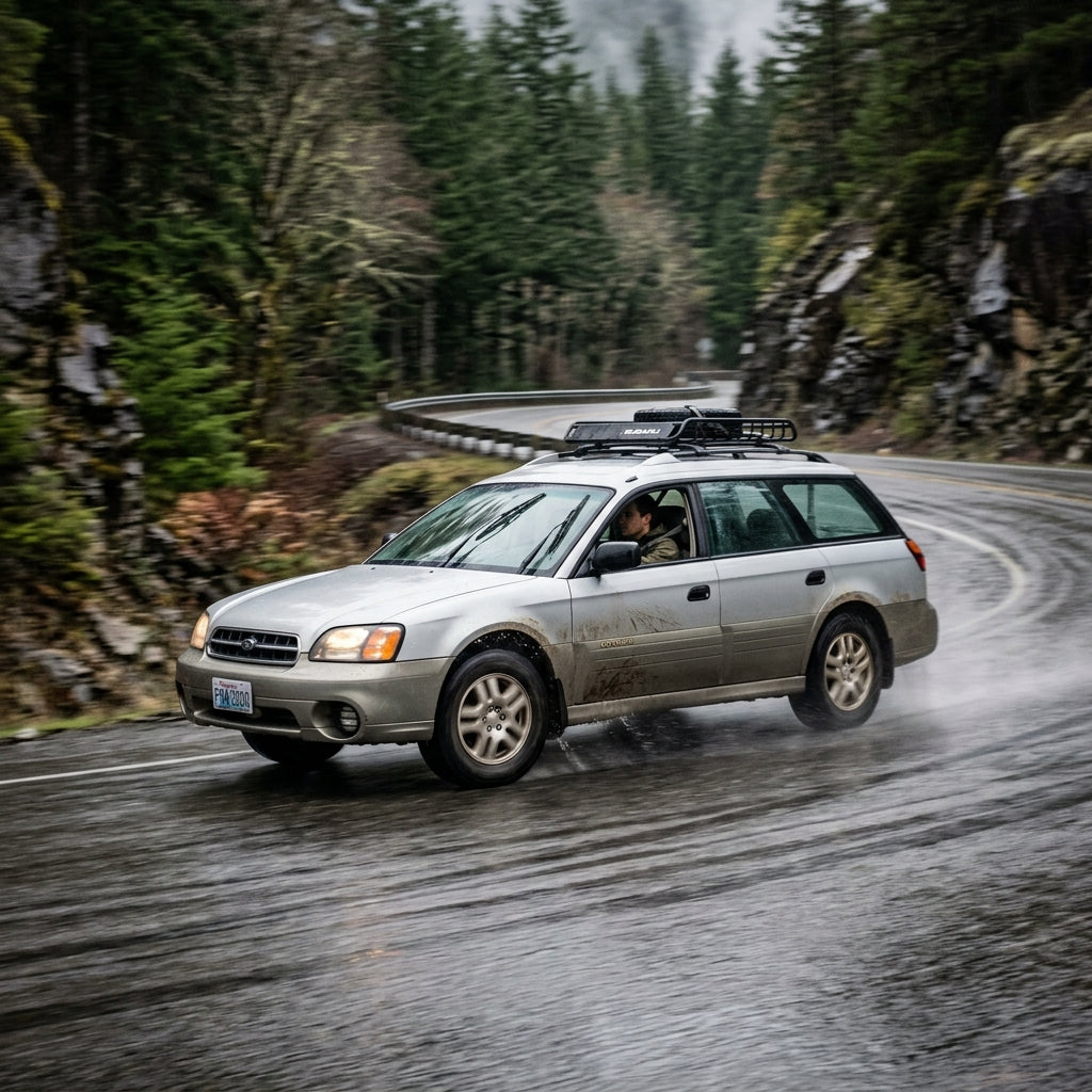 Action Shot: Subaru Outback Driving Fast
